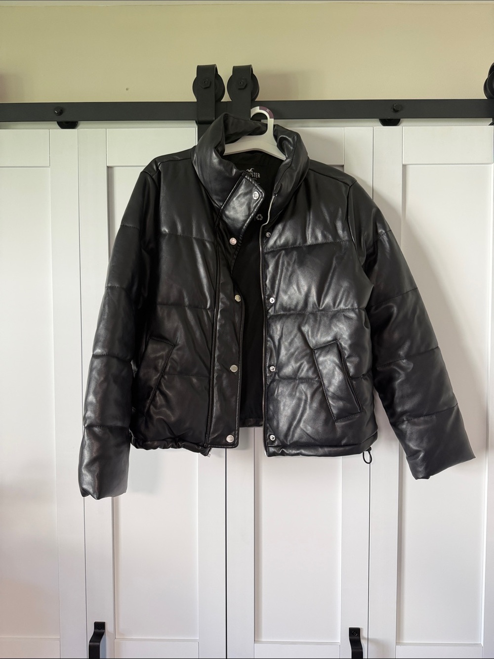 Hollister Black Quilted Faux-Leather Puffer Jacket